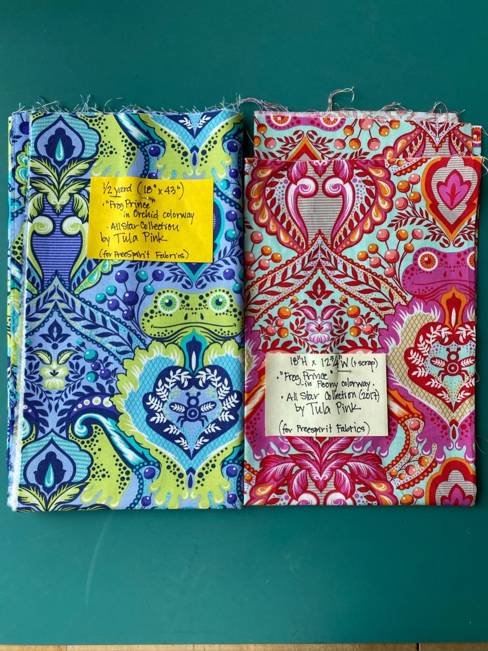 OOP Tula Pink- 2 “Frog Prince” Fabrics: 1/2 yd (lilac) & 1/2 Fat Quarter (pink)